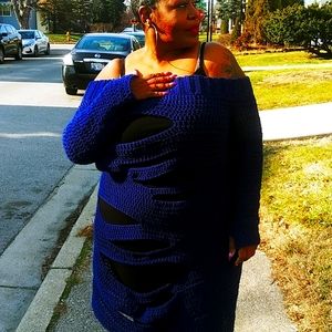 Off the shoulder distressed crochet dress